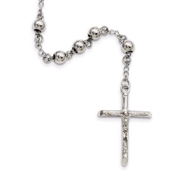 Jewelry - 6mm Bead Rosary Necklace Stainless Steel